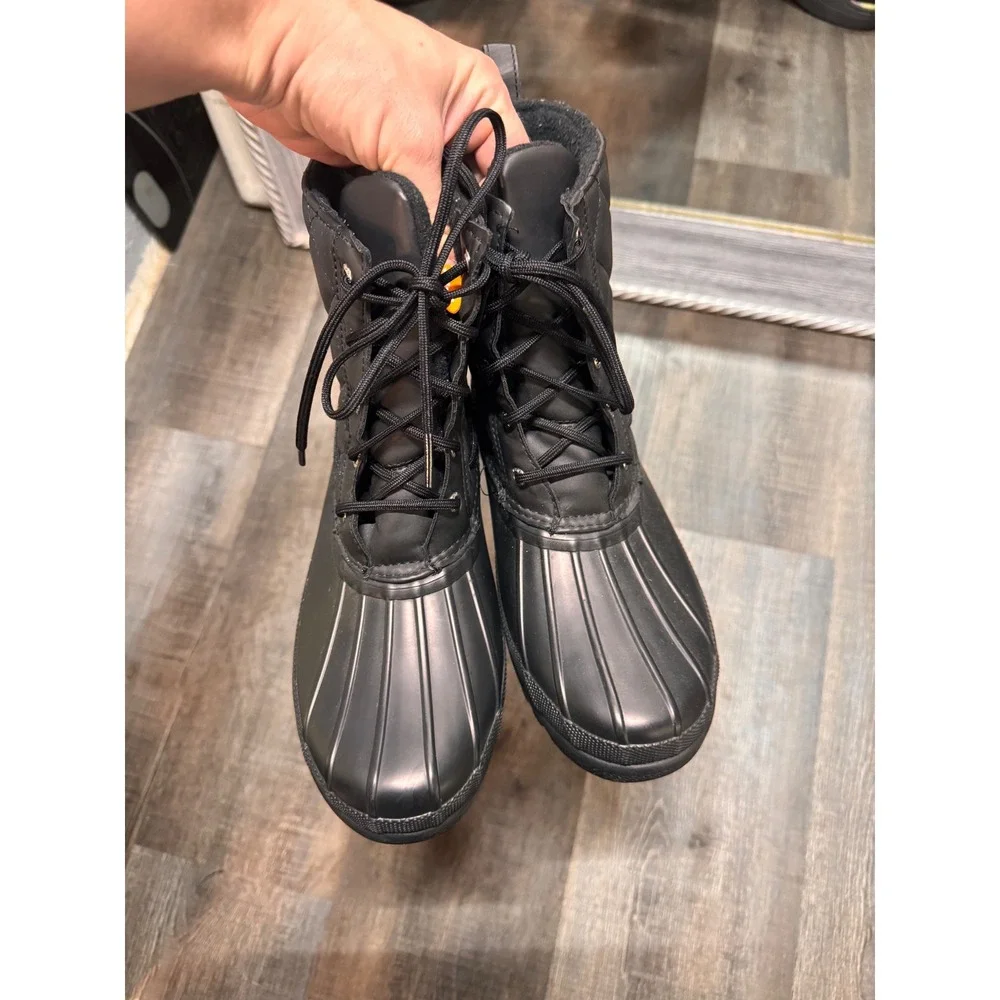 Sperry Saltwater Quilted Duck Boots Black Rain Winter Womens 8‎ STS83693